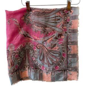 Vintage Oscar De La Renta Fringed Wool Scarf Peach Taupe Pink